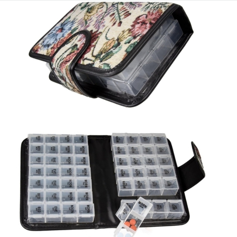 Smart Essentials Floral 14-Day Pill & Vitamin Organizer - 7.5" L, 5" W, 2.25" H